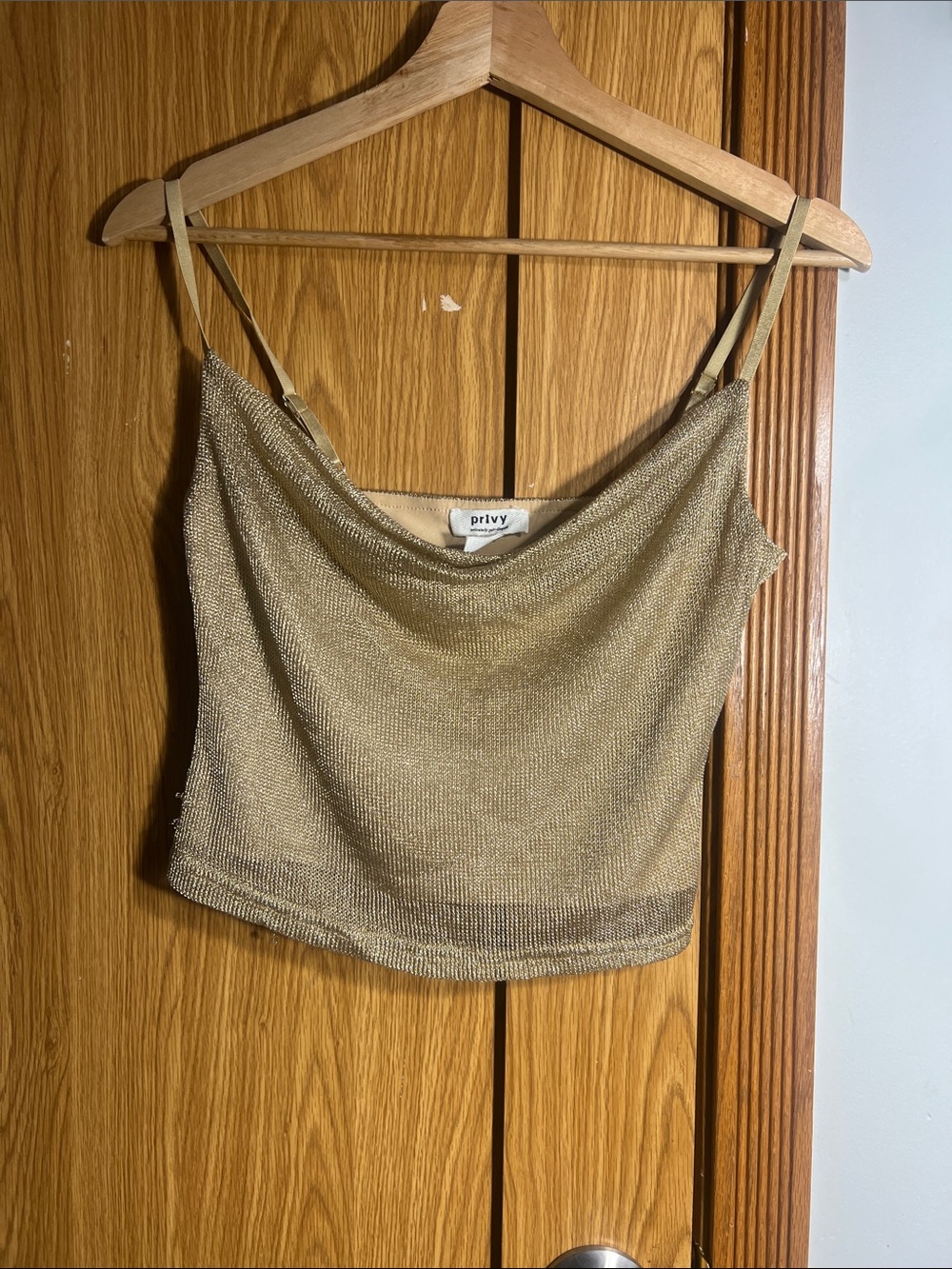 privy Shimmery Gold Cowl Neck Crop Camisole